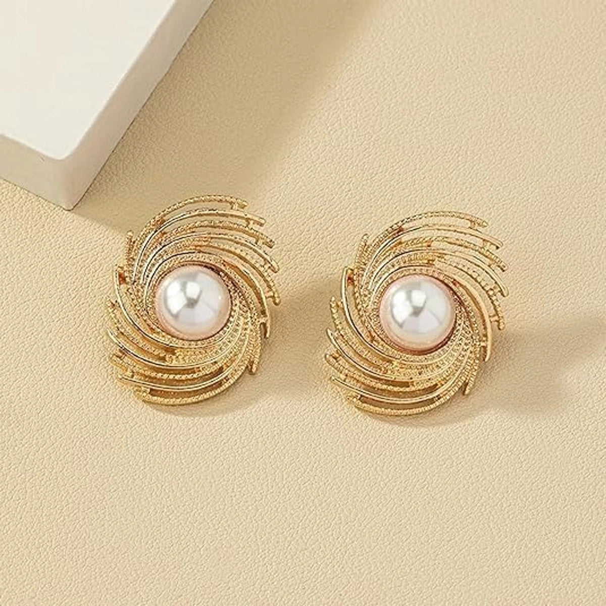 Vintage Pearl Spiral Stud Earrings