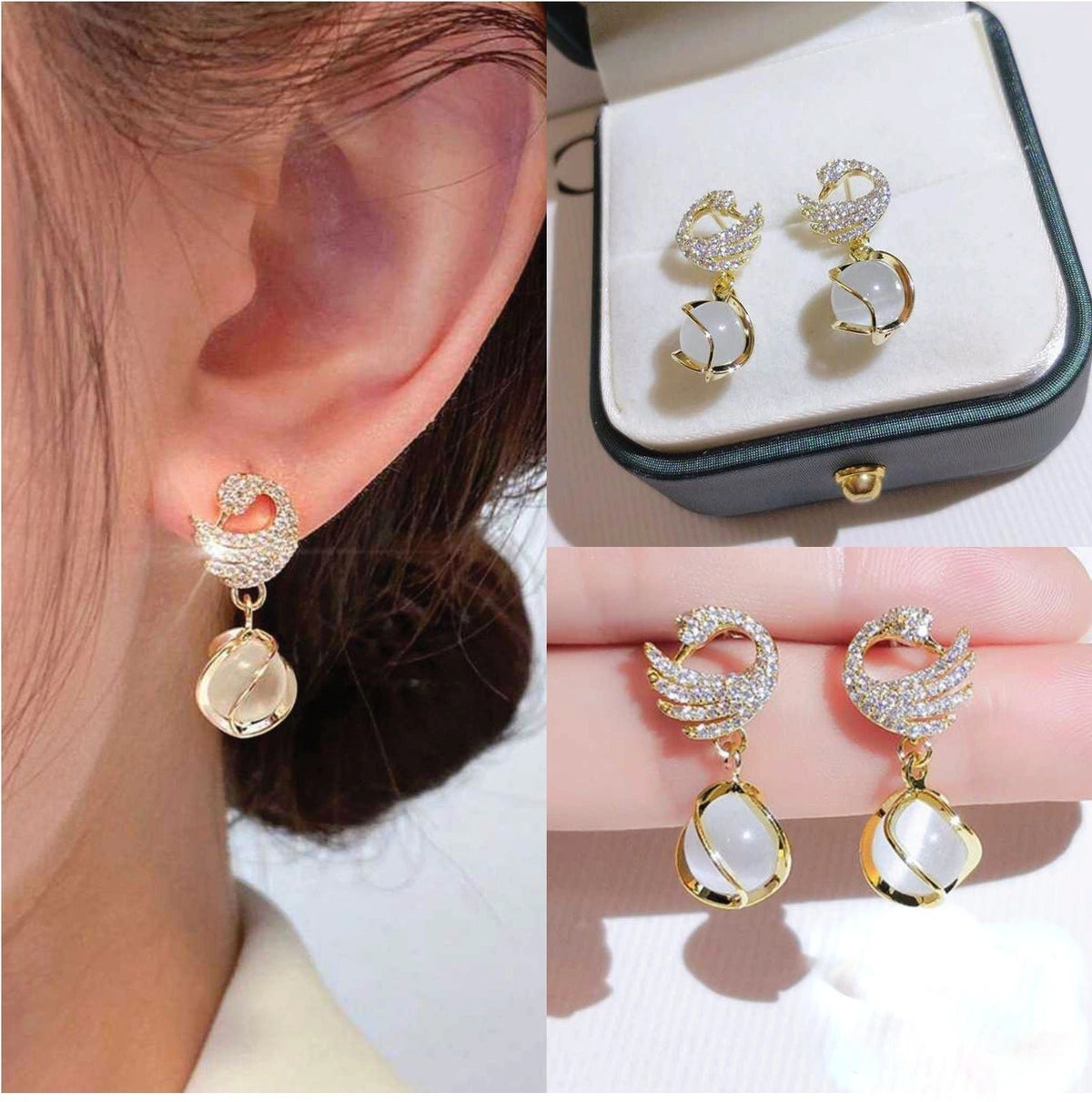 Elegant Crystal Swan Drop Earrings