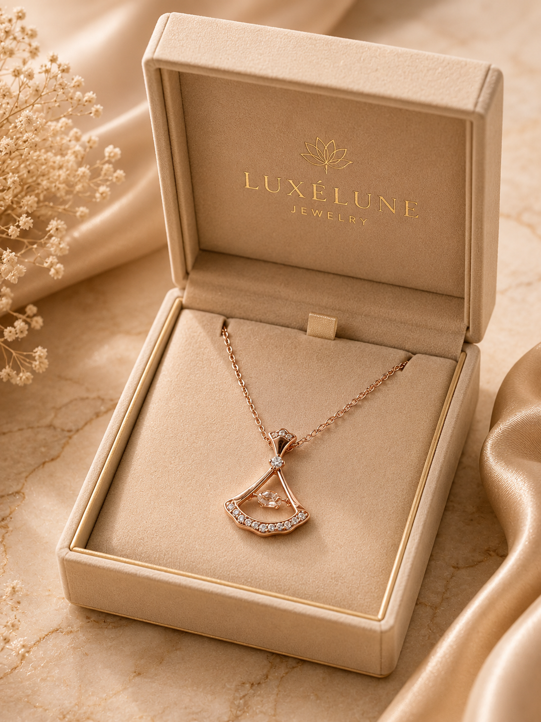 ✨ Elegant Rose Gold Crystal Pendant Necklace
