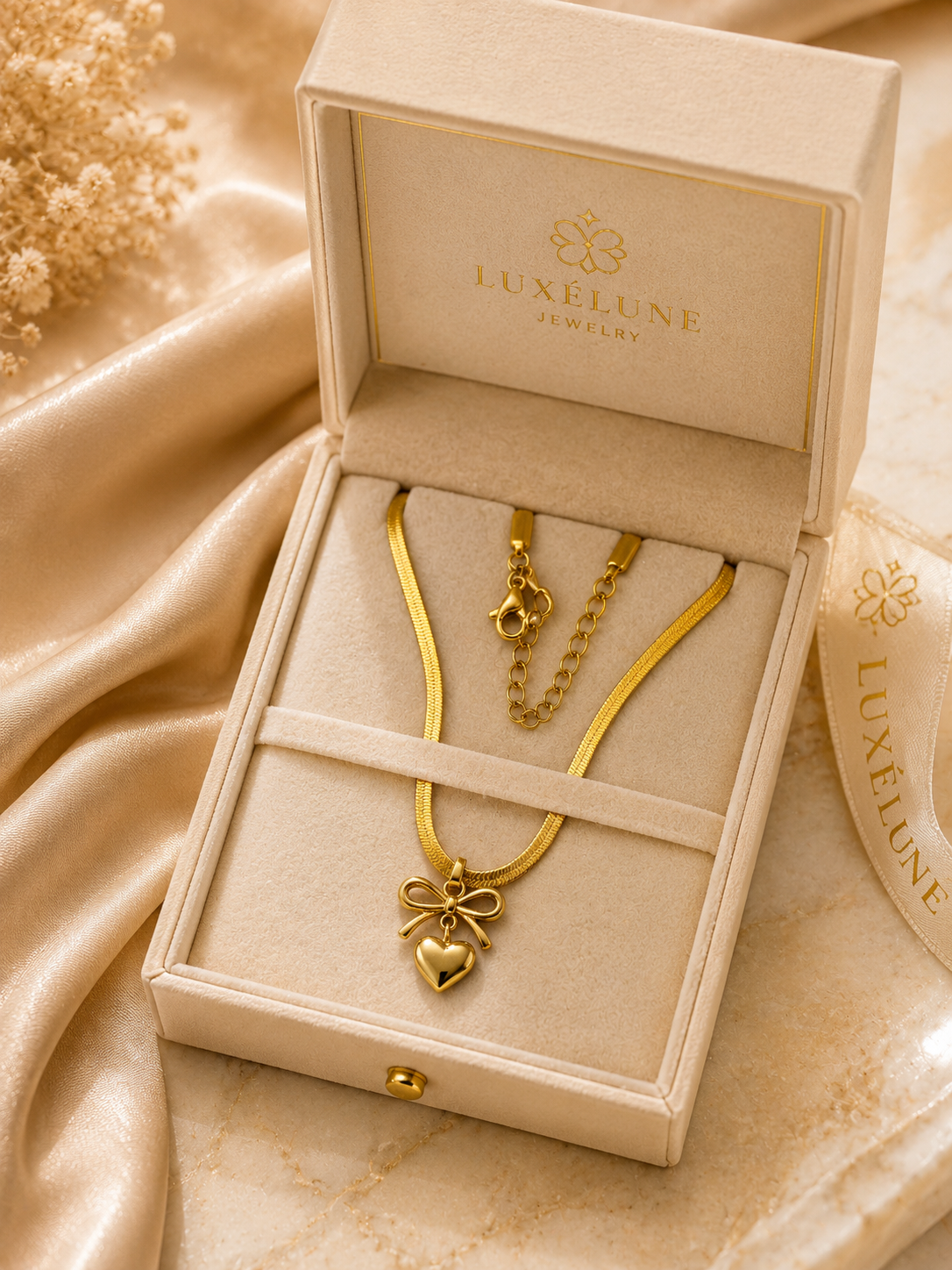 π Elegant Heart Bow Necklace