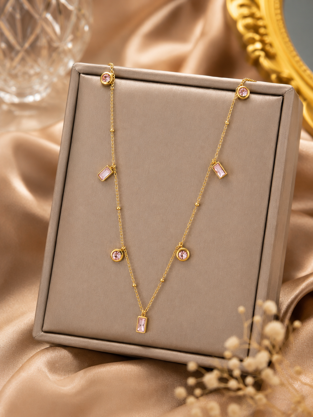 Pink Crystal Charm Necklace