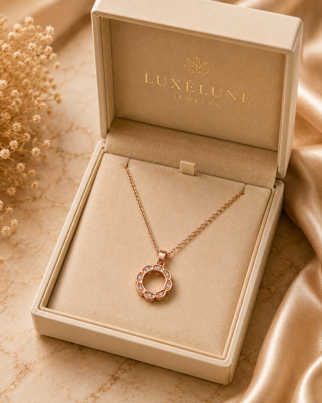Rose Gold Floral Pendant Necklace