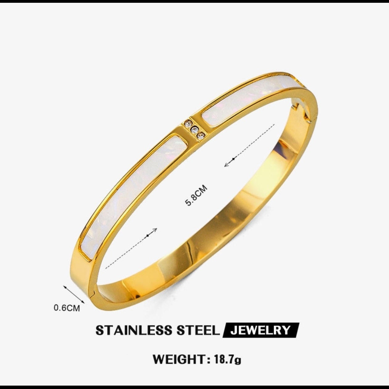 ✨ 18K Gold Plated Stainless Steel Mother of Pearl Bangle ✨
