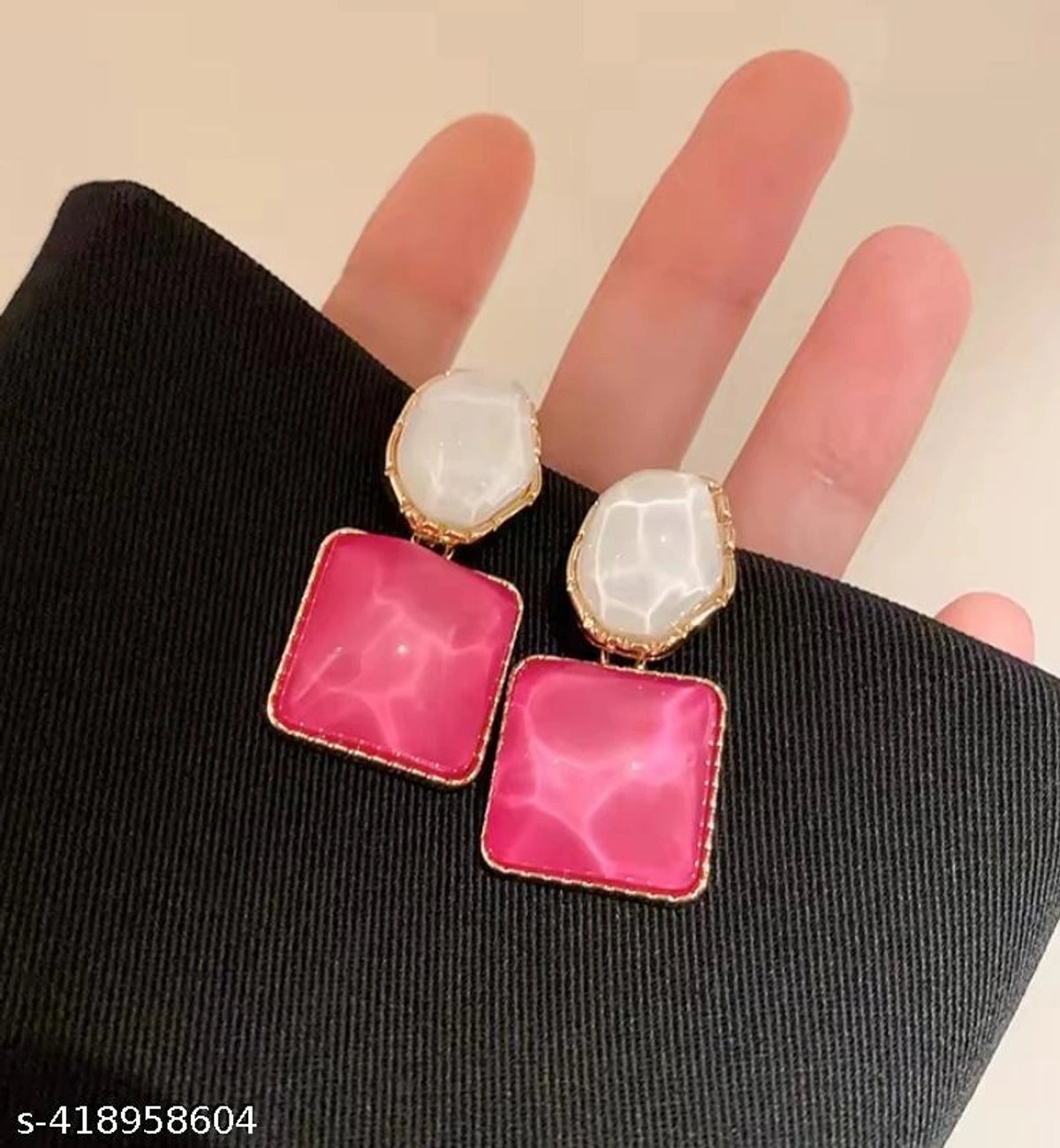 Elegant Pink Resin Statement Earrings