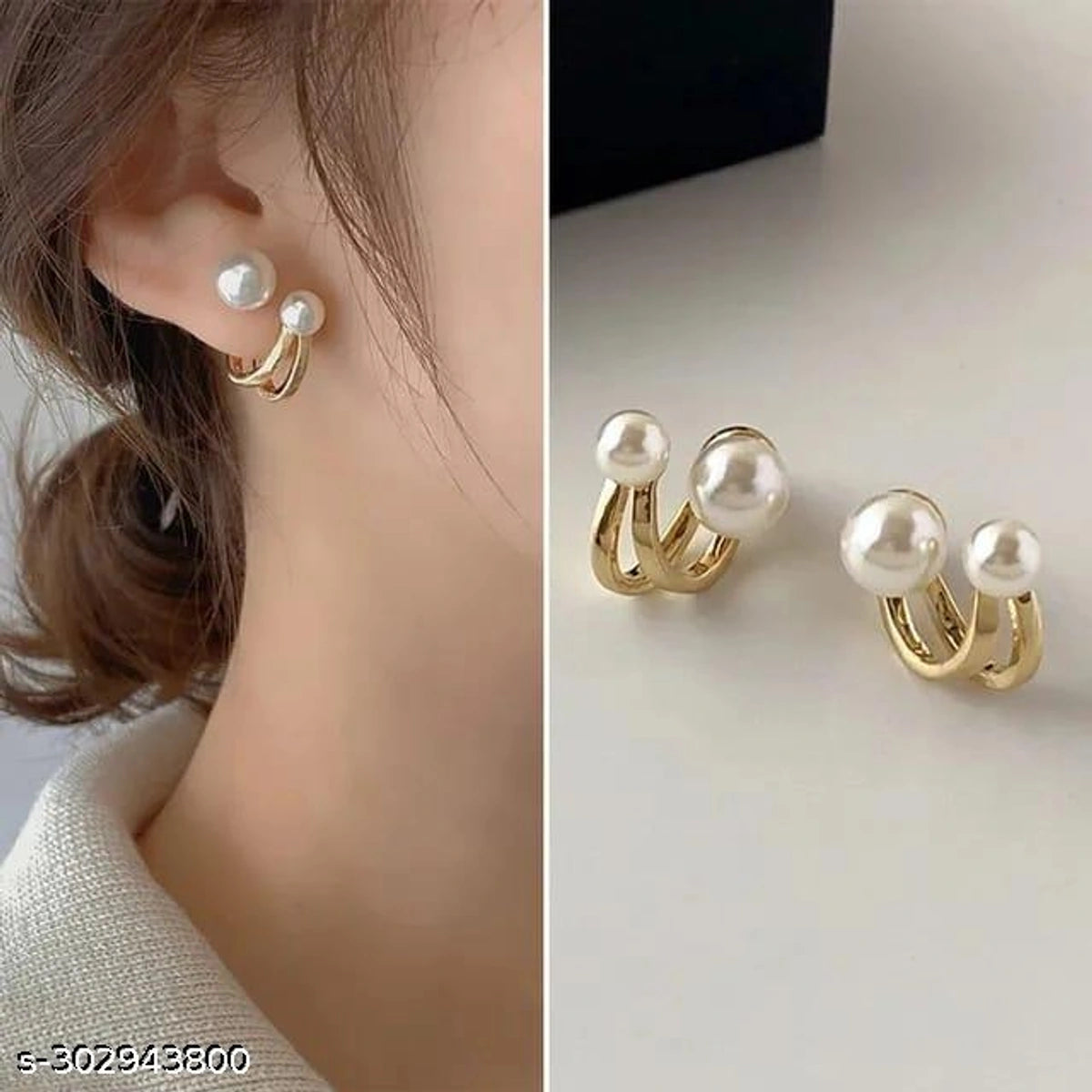 Elegant Double Pearl Hoop Earrings
