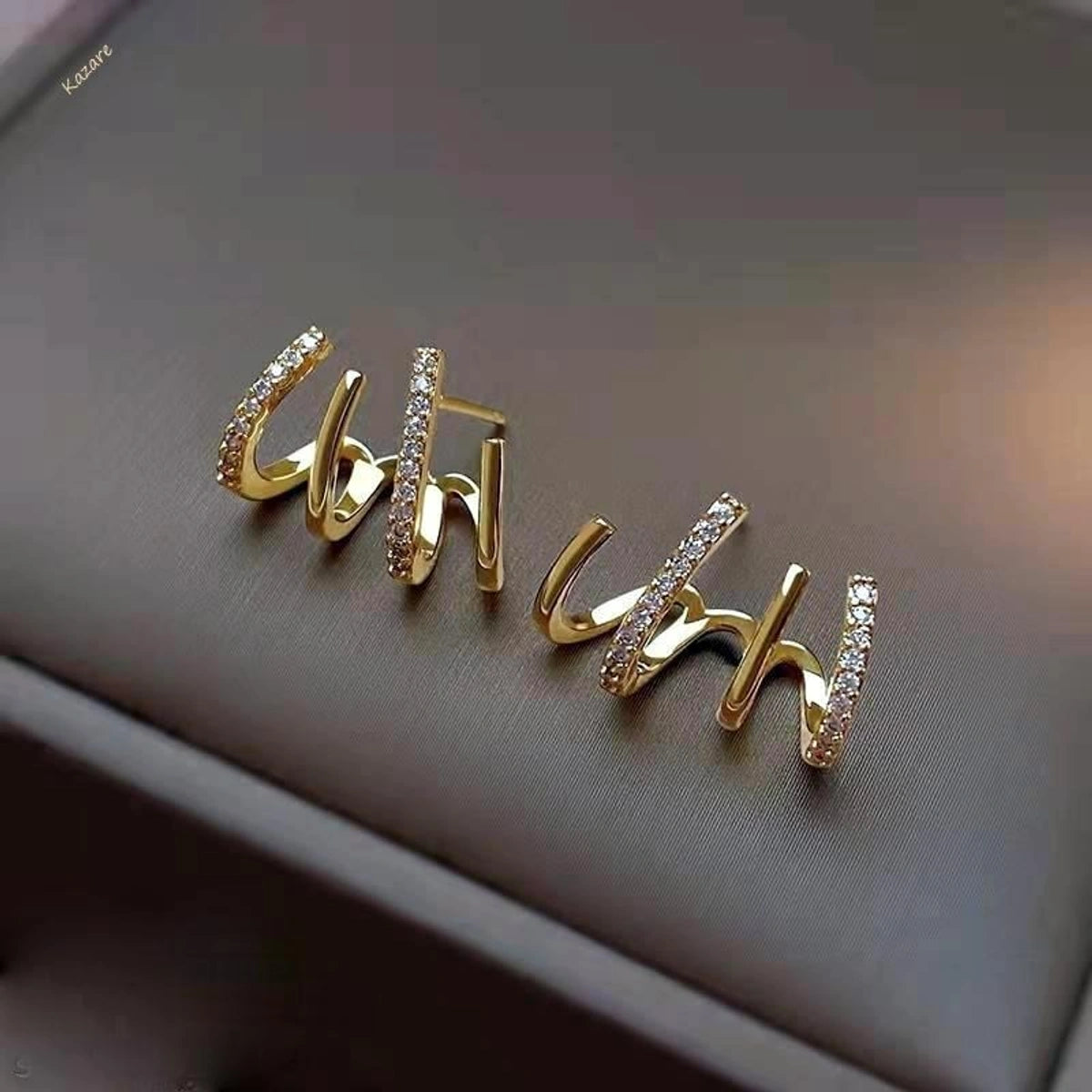 Elegant Gold-Tone Zircon Ear Cuff Earrings