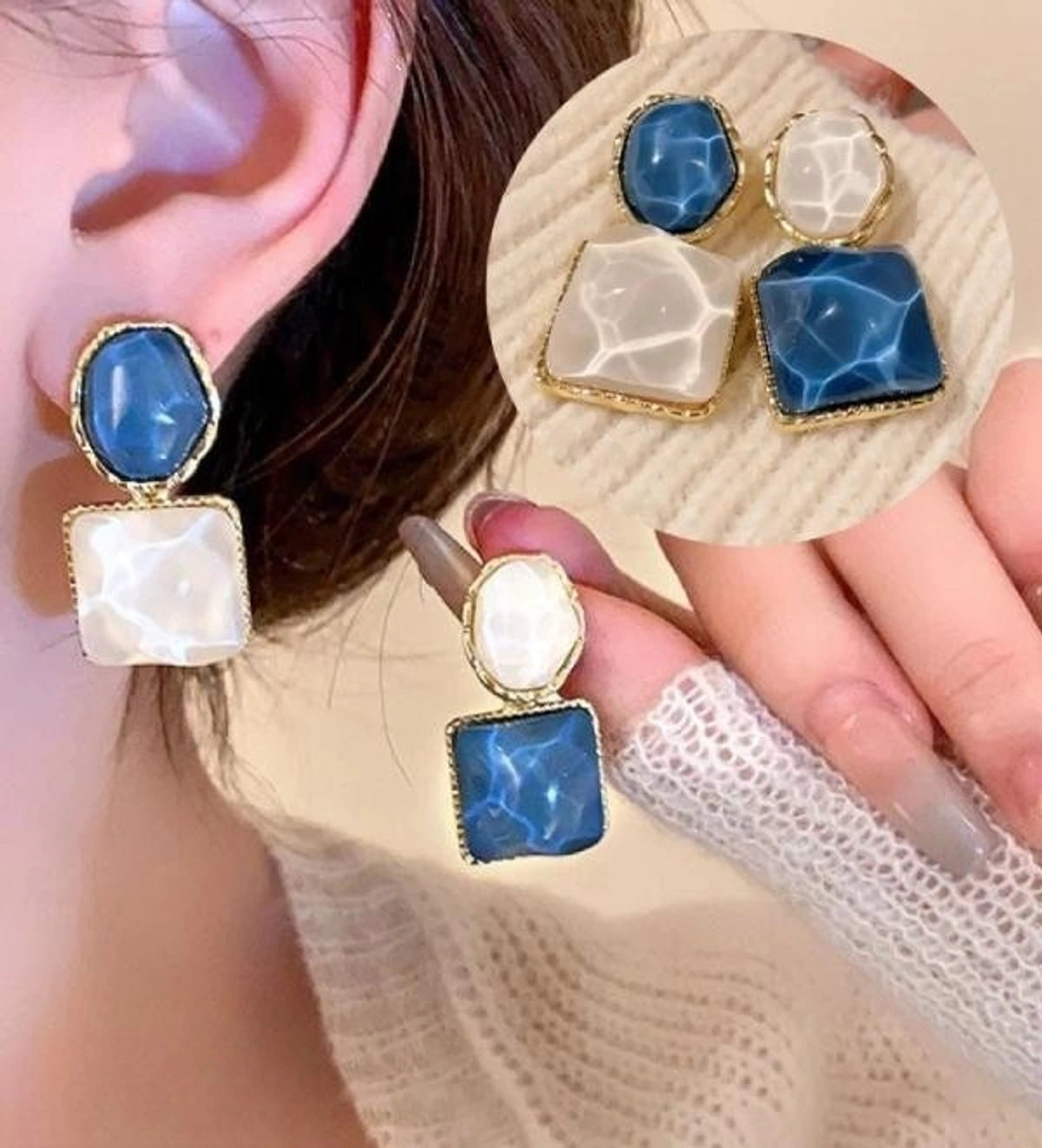 Elegant Marble Stone Drop Earrings