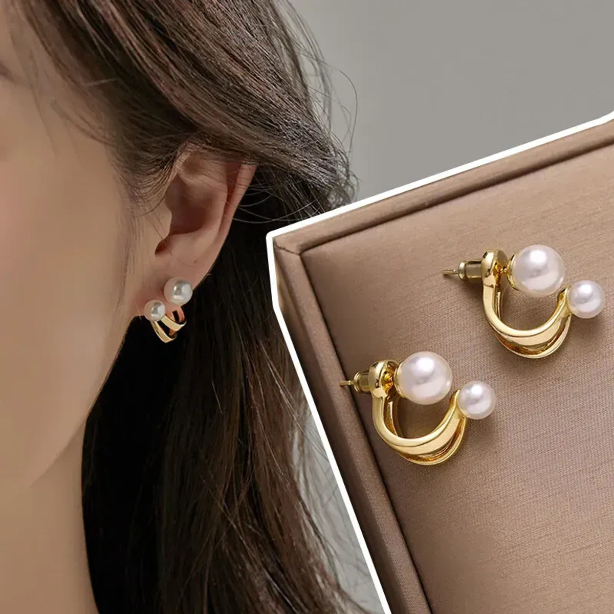 Elegant Double Pearl Hoop Earrings