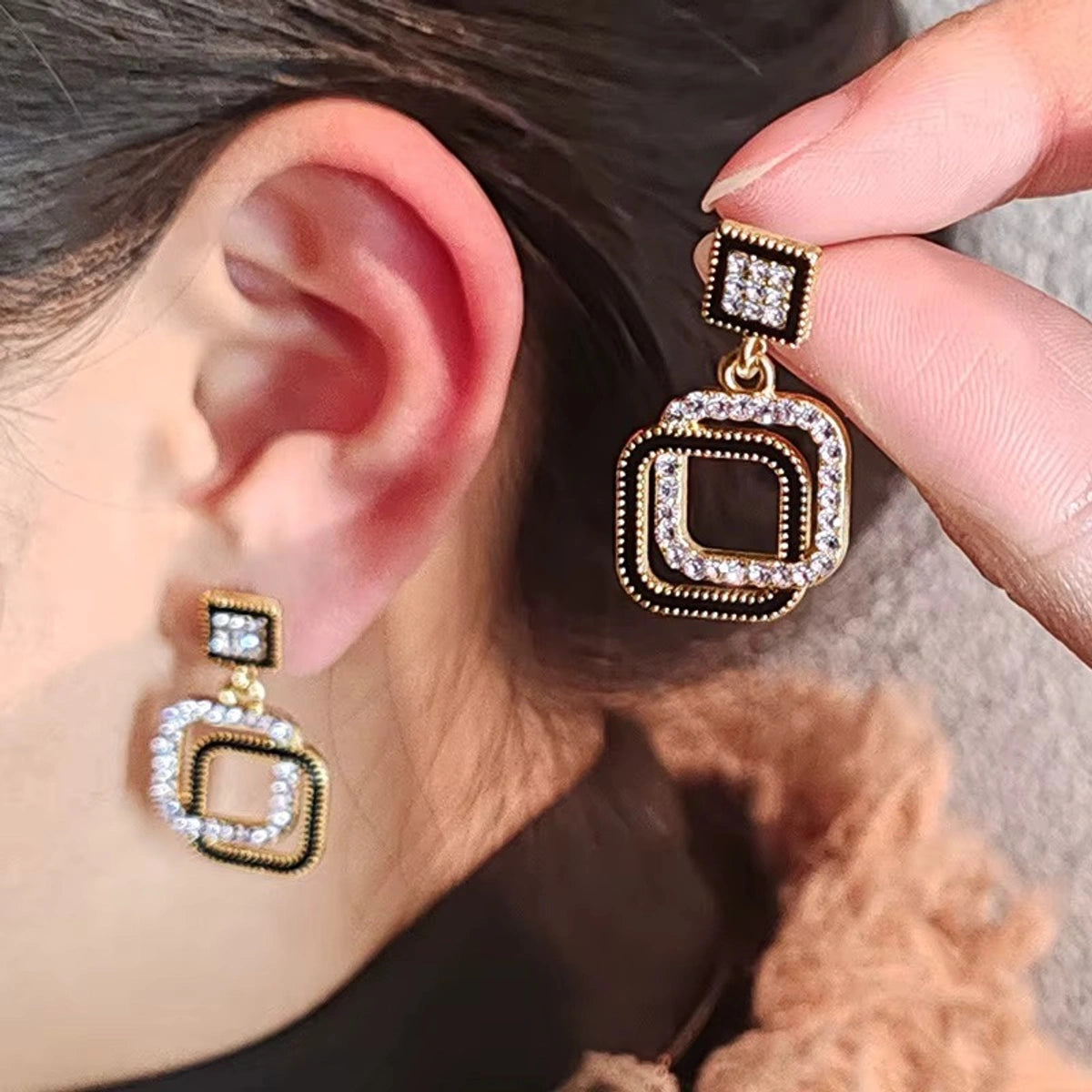 Elegant Geometric Crystal Drop Earrings