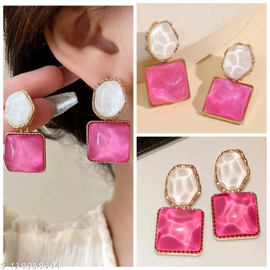 Elegant Pink Resin Statement Earrings