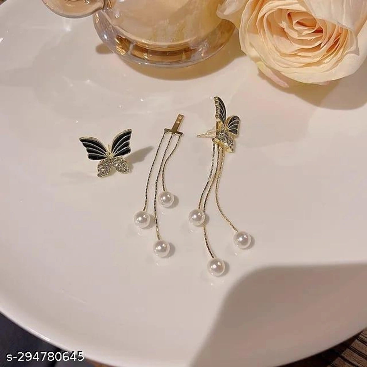 Elegant Butterfly Pearl Tassel Earrings