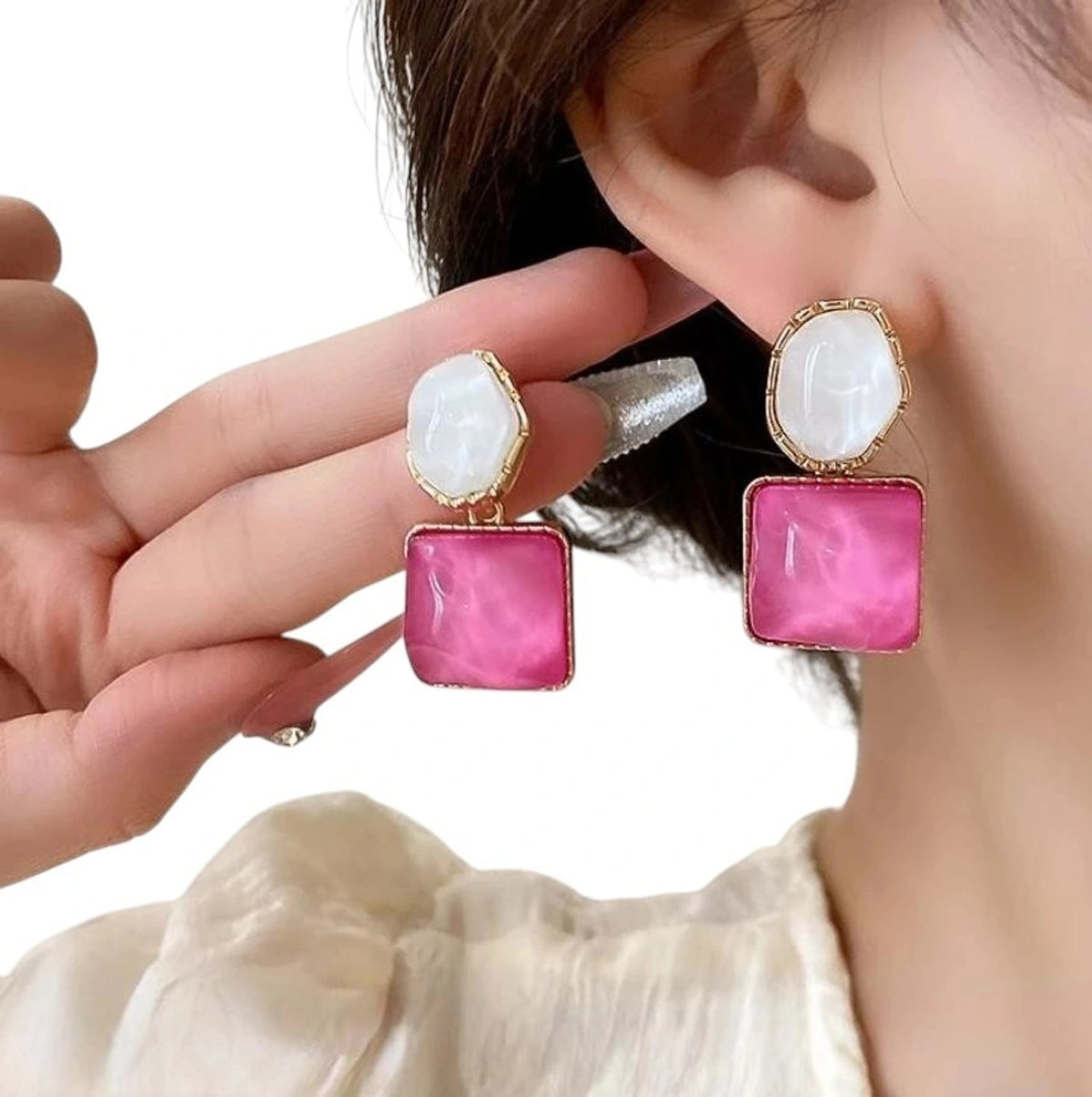 Elegant Pink Resin Statement Earrings