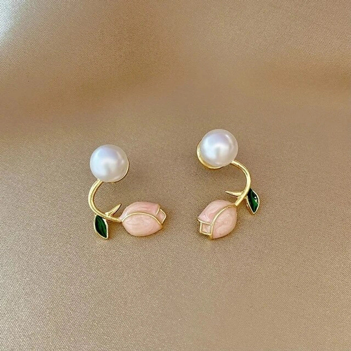 Tulip & Pearl Stud Earrings