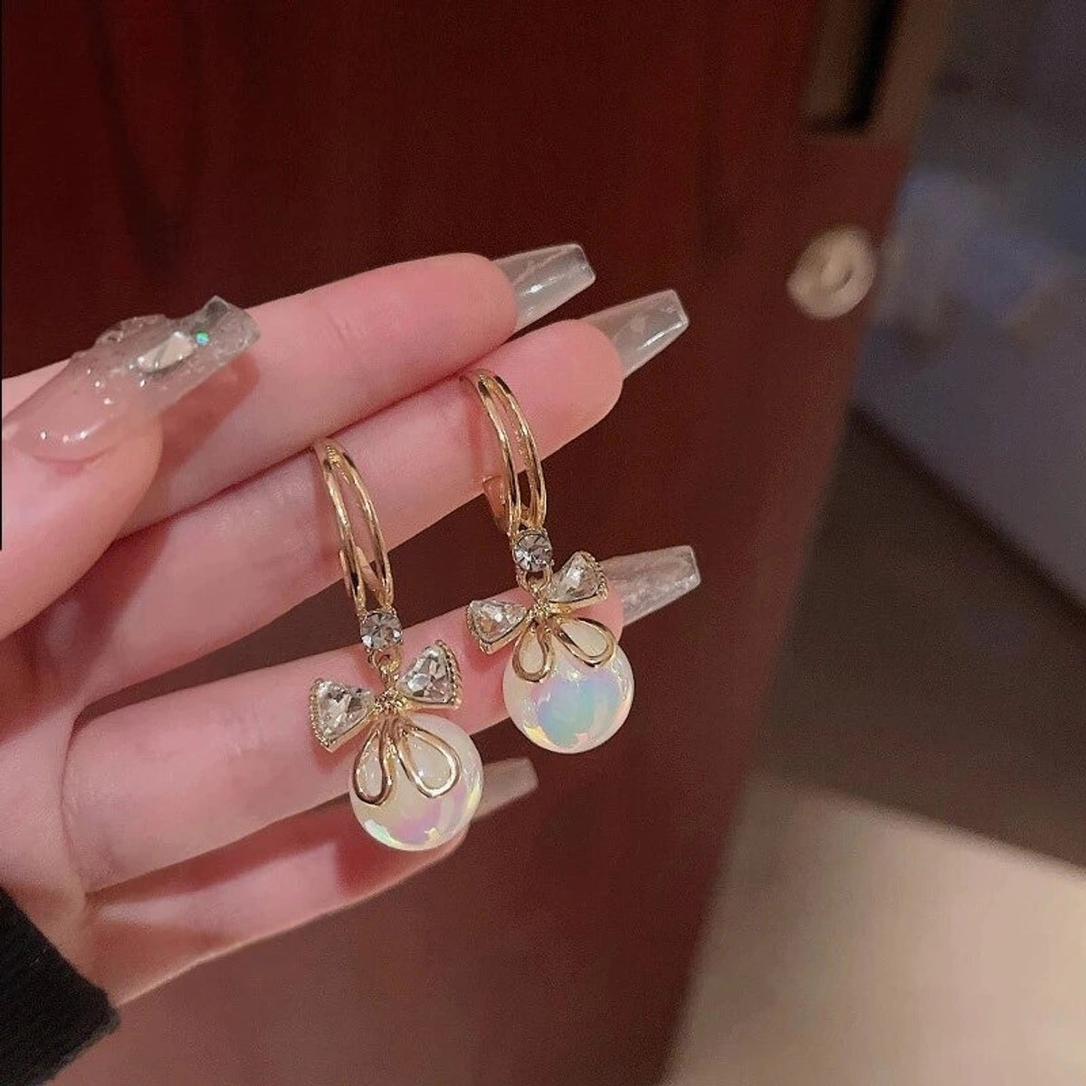 Elegant Pearl Bow Hoop Earrings