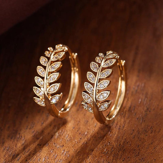 Elegant Crystal Leaf Hoop Earrings ✨🌿💛