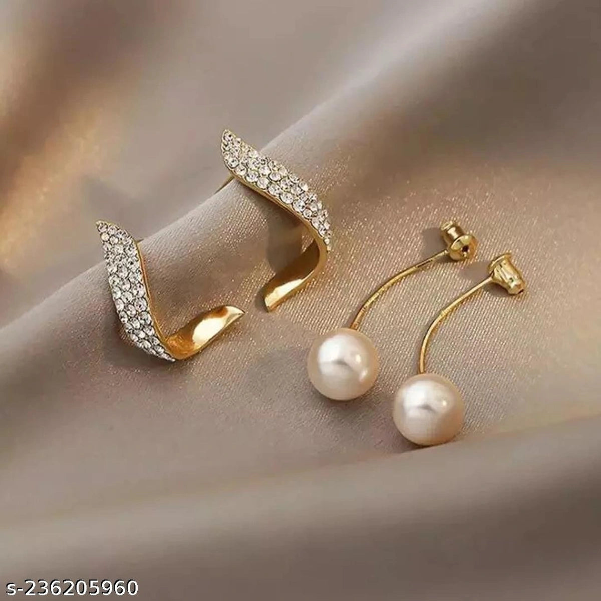 Elegant Crystal Leaf Pearl Drop Earrings