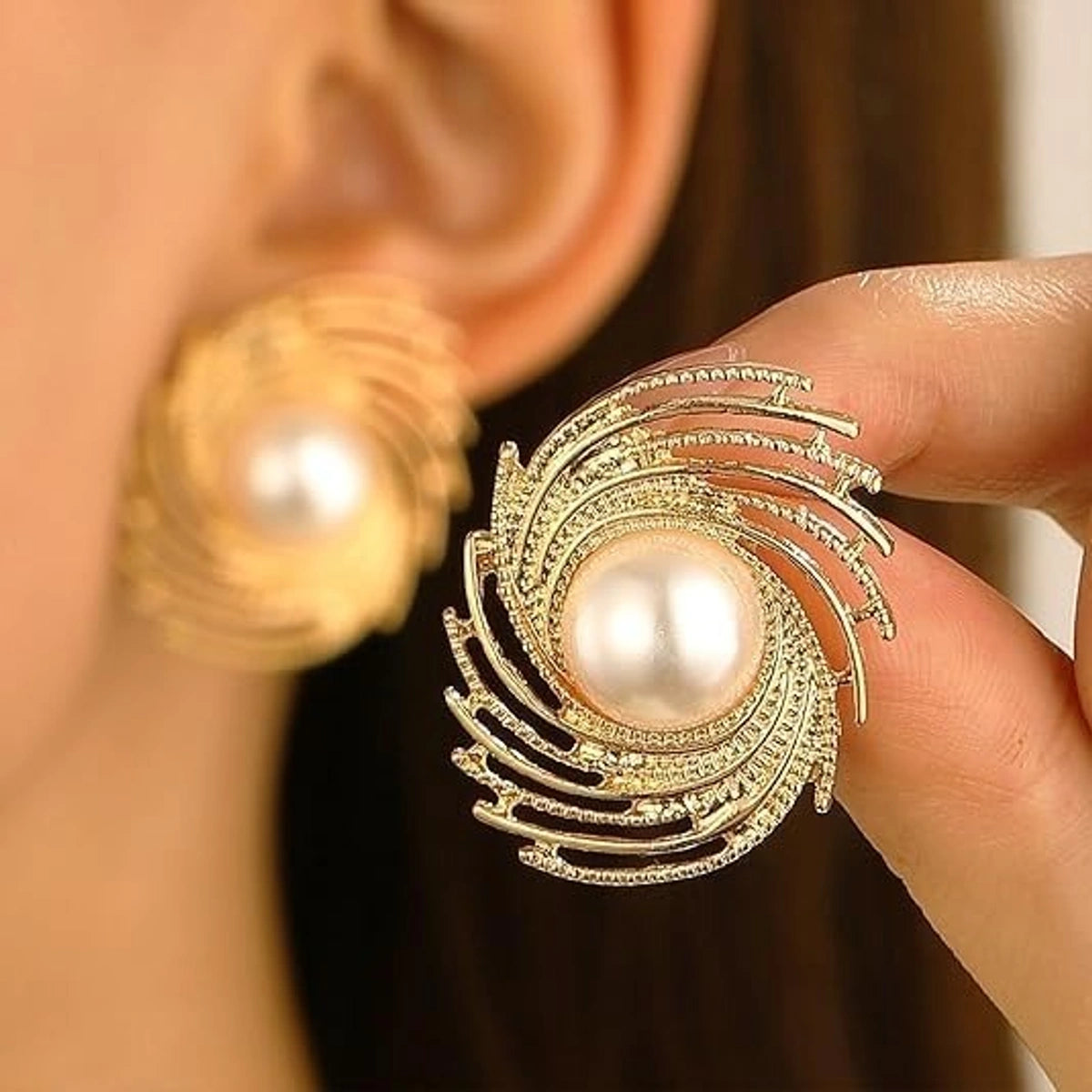 Vintage Pearl Spiral Stud Earrings