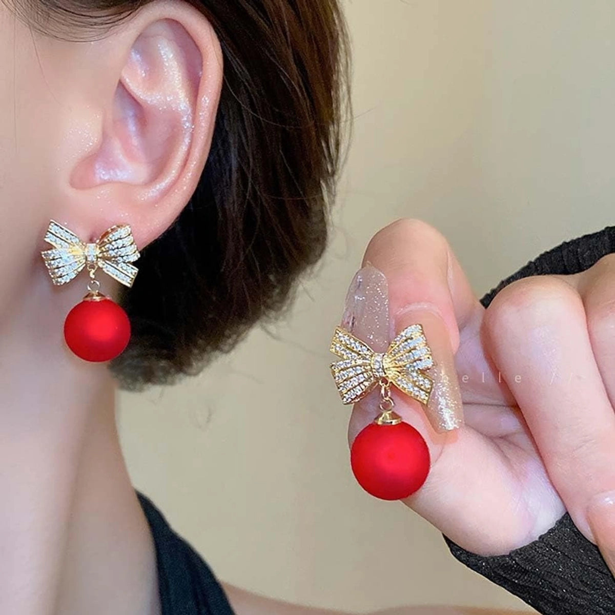 Elegant Ruby Bow Drop Earrings 🎀❤️✨