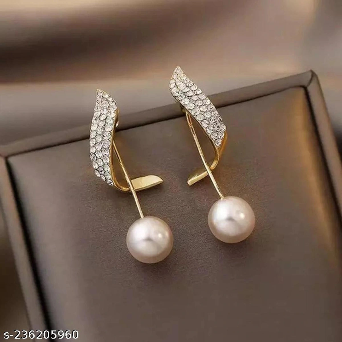 Elegant Crystal Leaf Pearl Drop Earrings