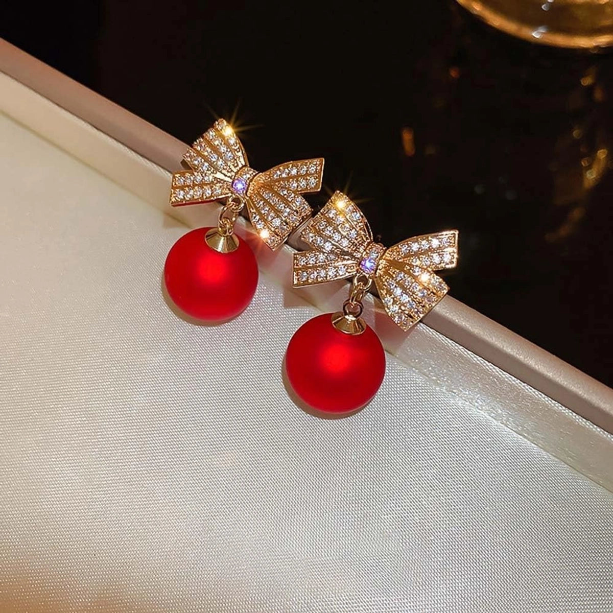 Elegant Ruby Bow Drop Earrings 🎀❤️✨
