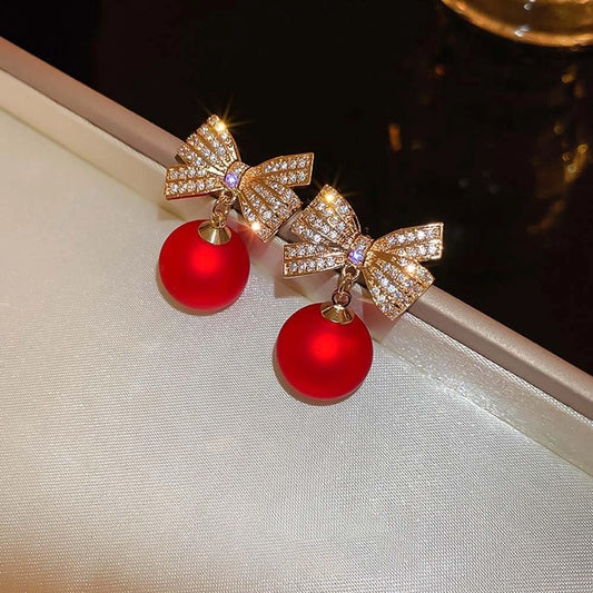 Elegant Ruby Bow Drop Earrings 🎀❤️✨