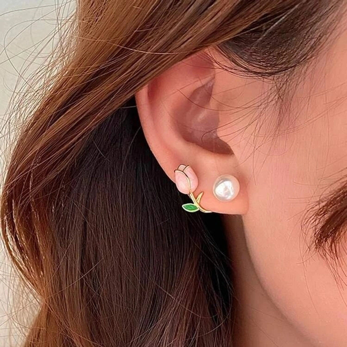 Tulip & Pearl Stud Earrings
