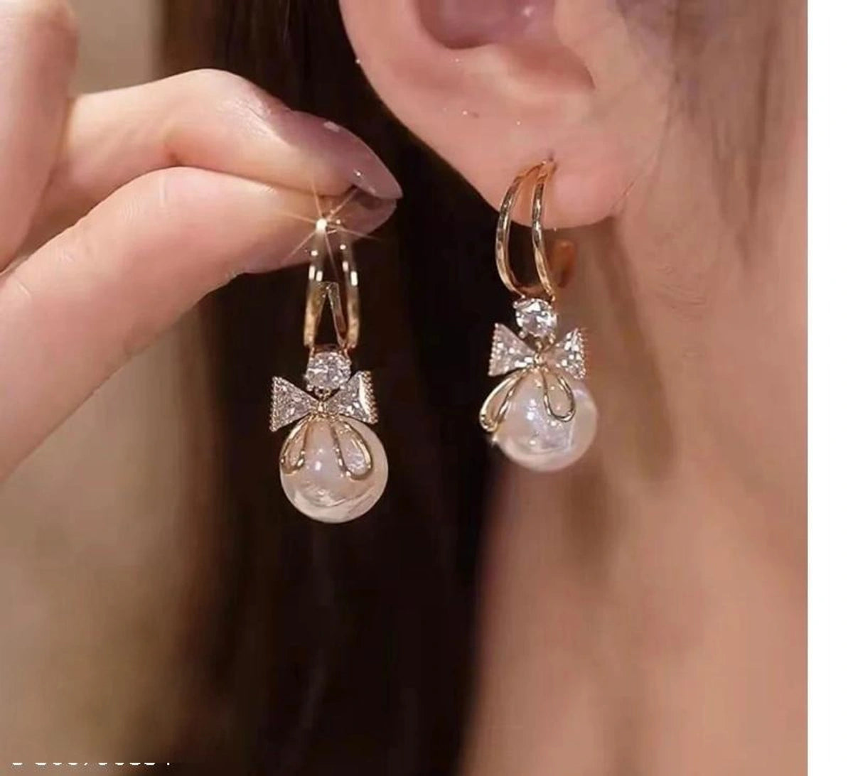 Elegant Pearl Bow Hoop Earrings