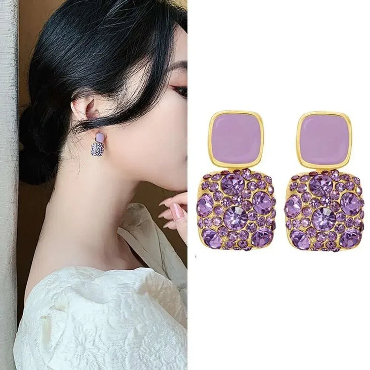Elegant Lavender Crystal Statement Earrings