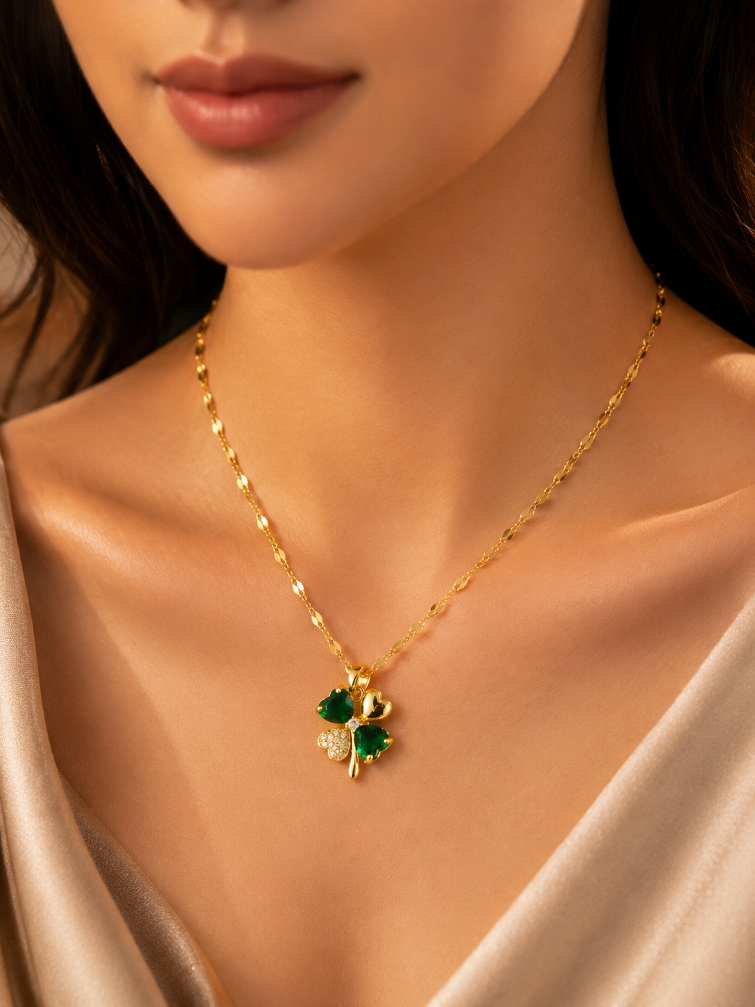 Emerald Clover Charm Necklace