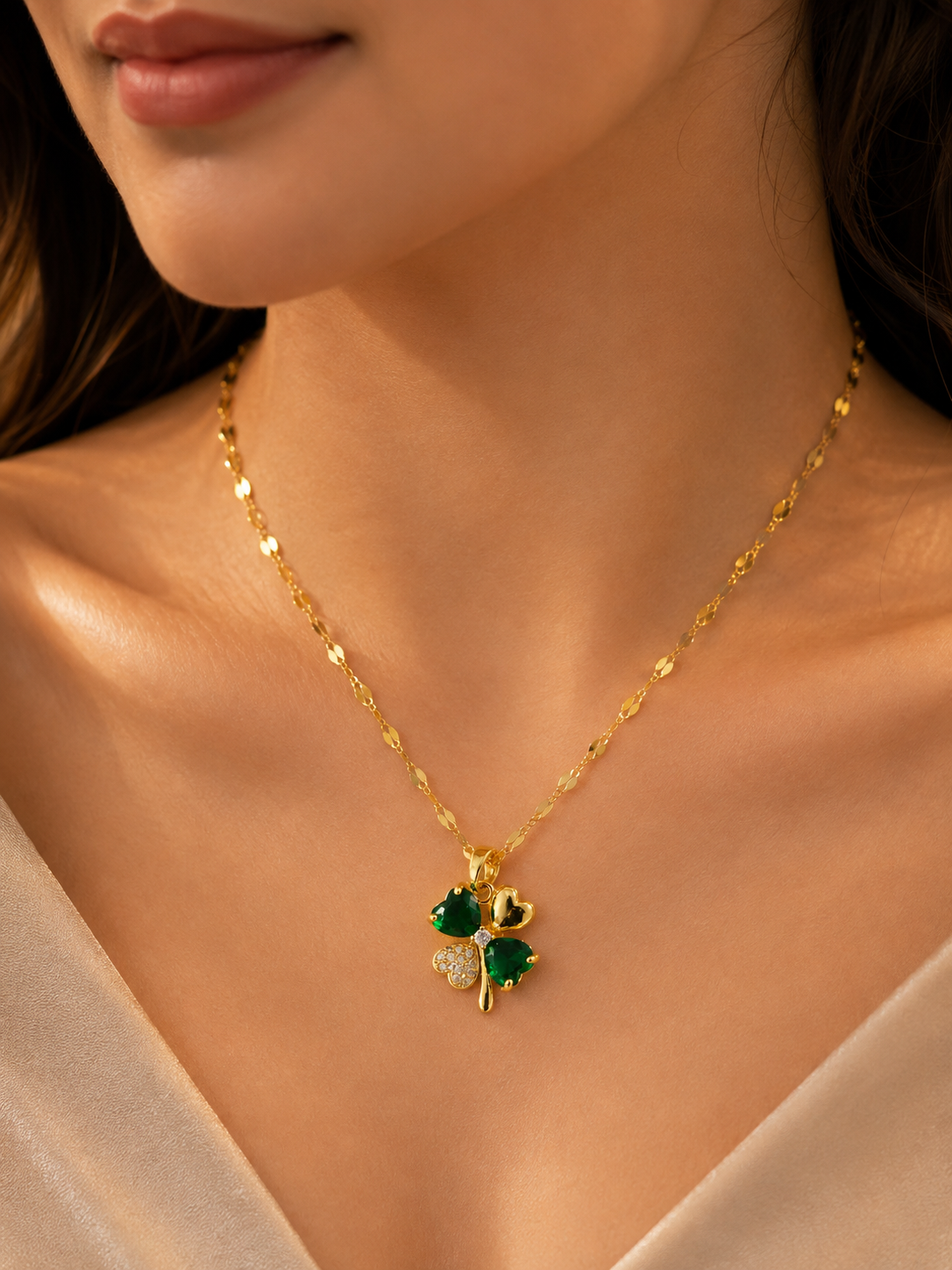 Emerald Clover Charm Necklace