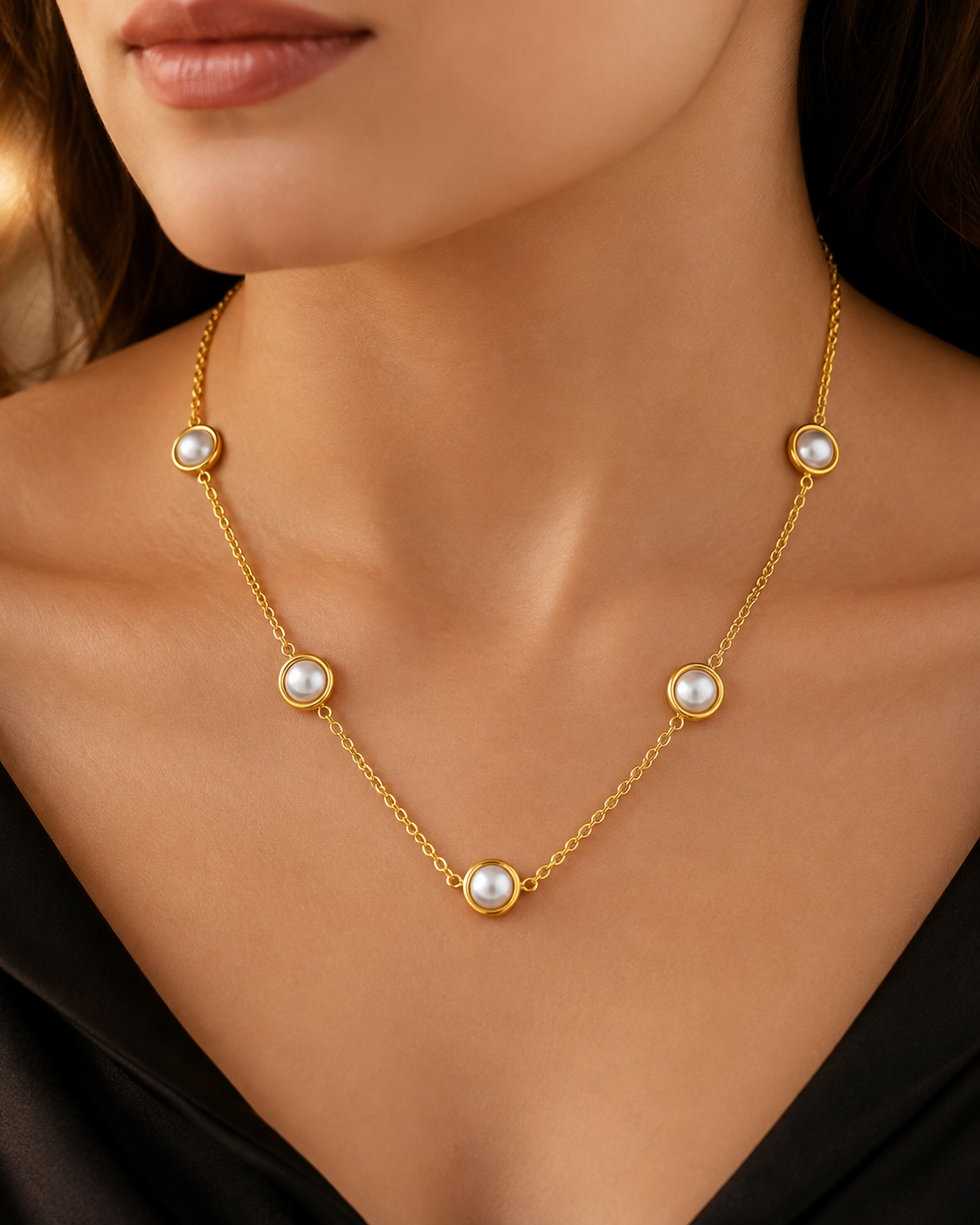 18K Gold-Plated Pearl Station Necklace