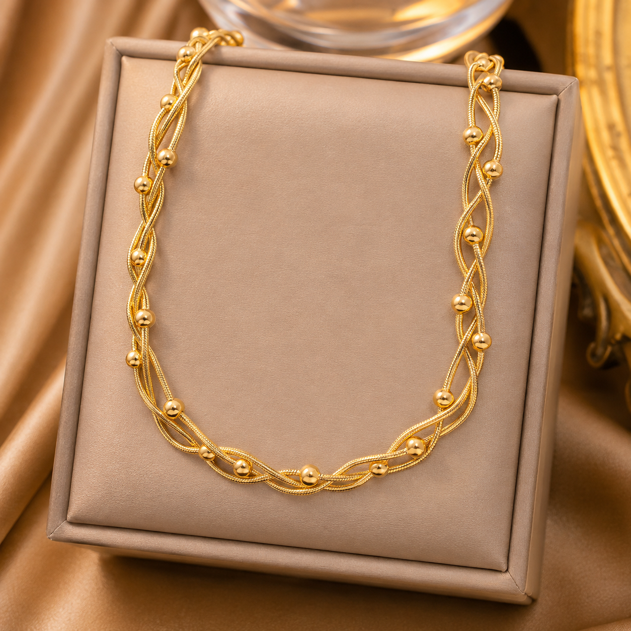 18K Gold-Plated Twisted Beaded Chain Necklace
