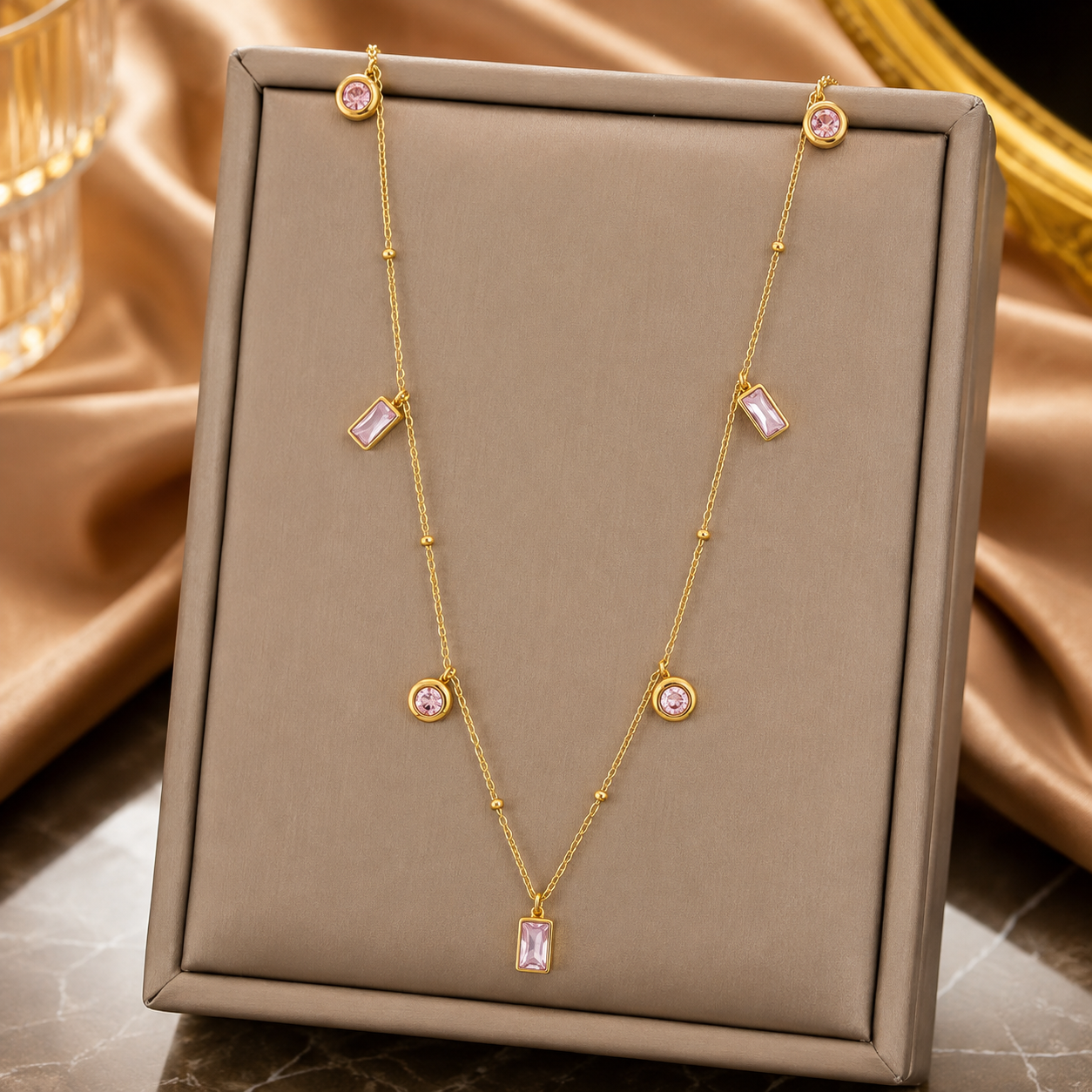 Pink Crystal Charm Necklace
