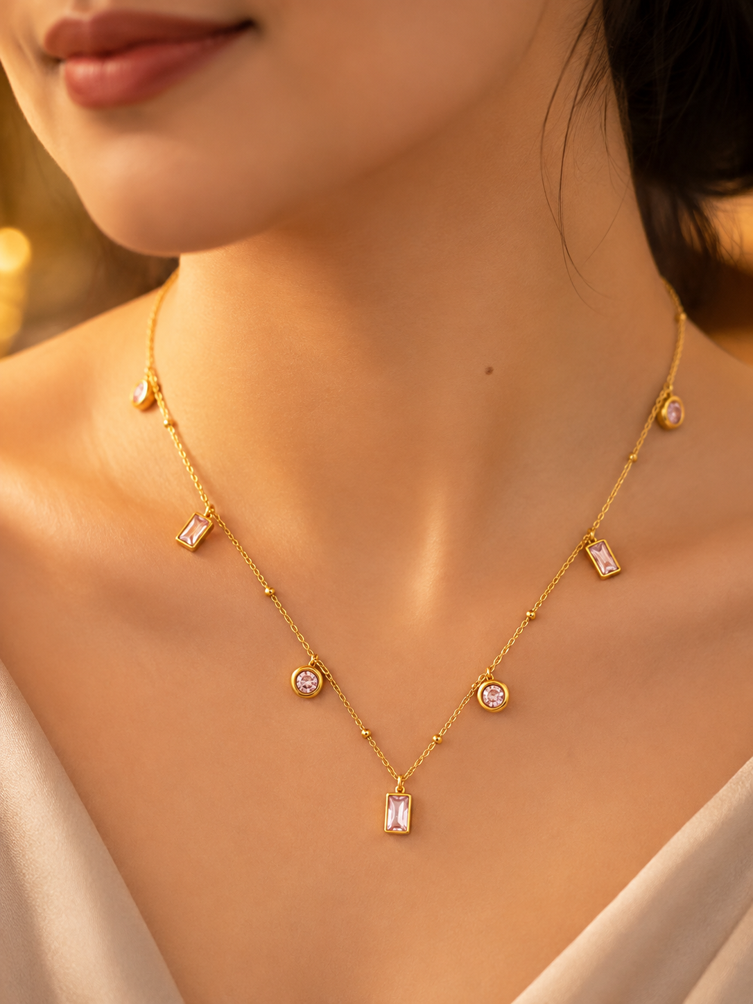 Pink Crystal Charm Necklace