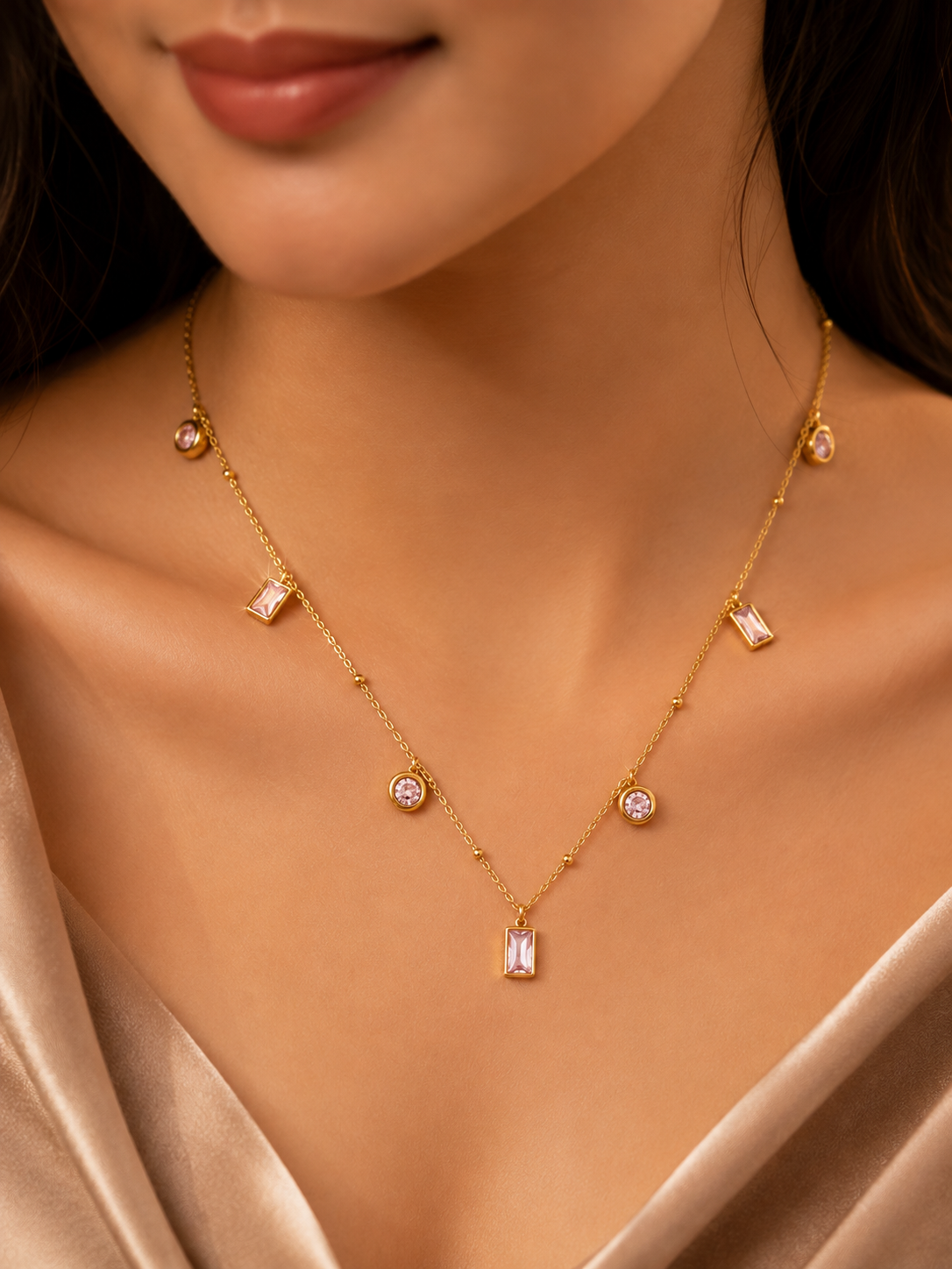 Pink Crystal Charm Necklace