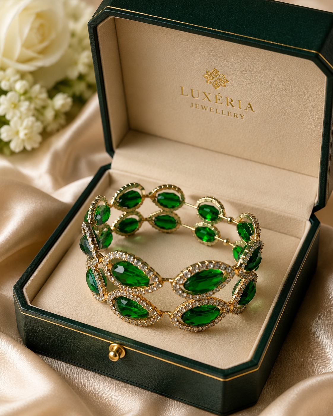 ✨ Elegant Emerald Crystal Bracelet ✨