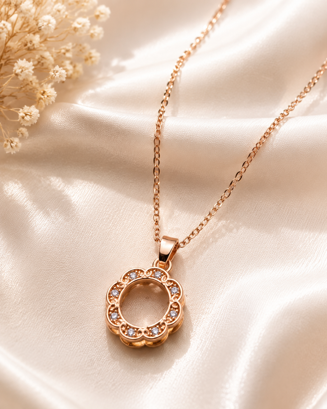 Rose Gold Floral Pendant Necklace