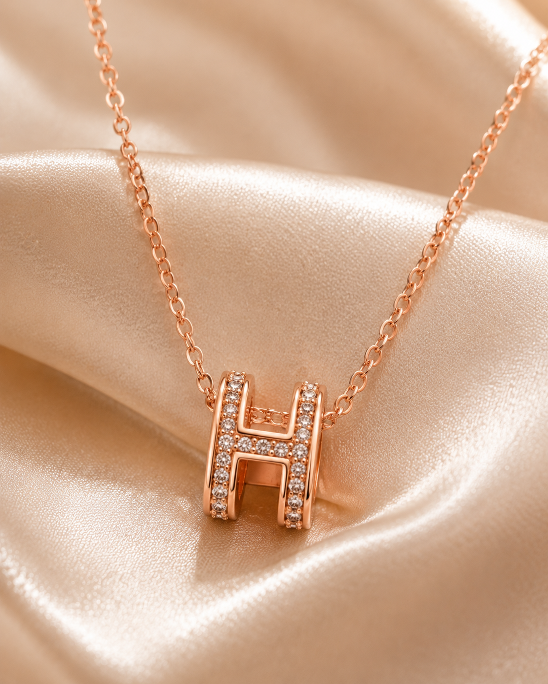 H Initial Rose Gold Necklace