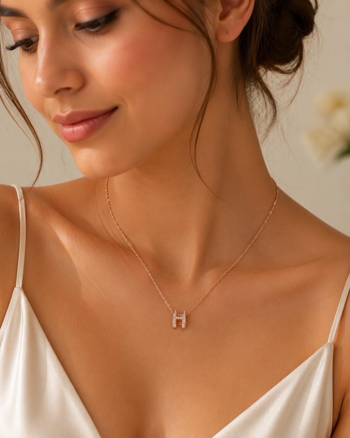 H Initial Rose Gold Necklace