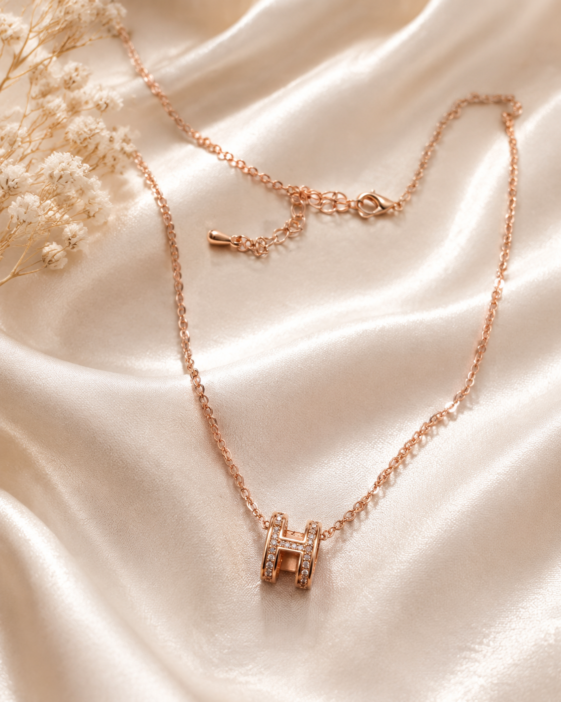 H Initial Rose Gold Necklace