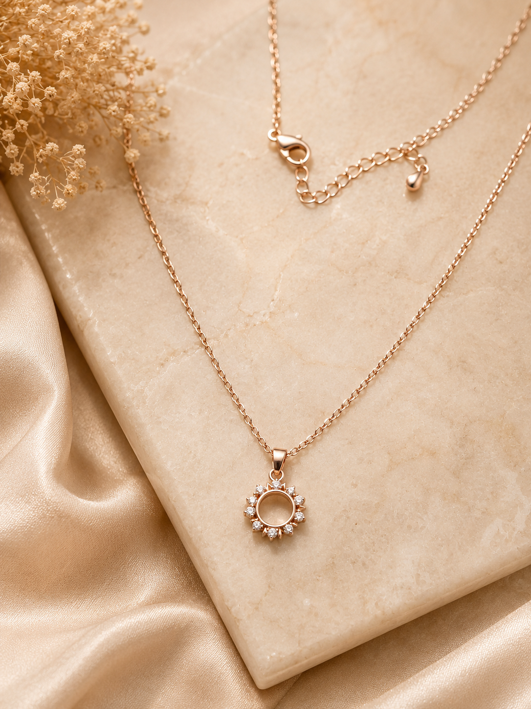 ✨ Elegant Rose Gold Halo Pendant Necklace
