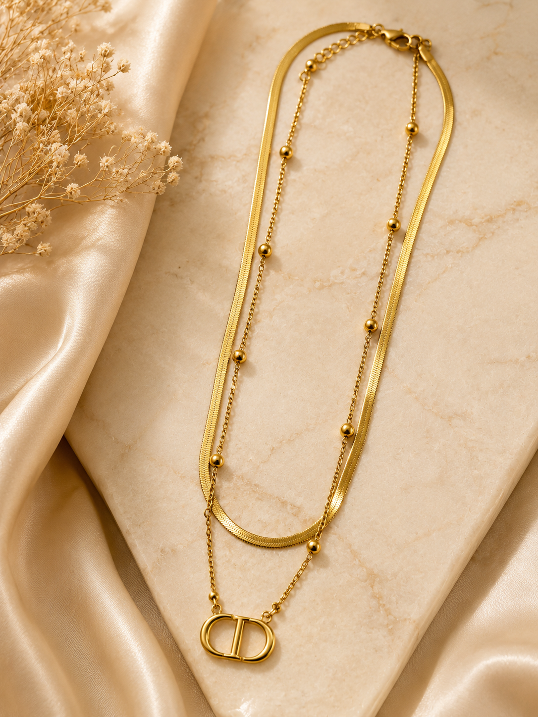 ✨ Elegant Double Layer Monogram Necklace