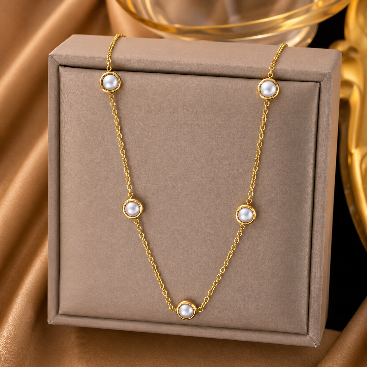 18K Gold-Plated Pearl Station Necklace