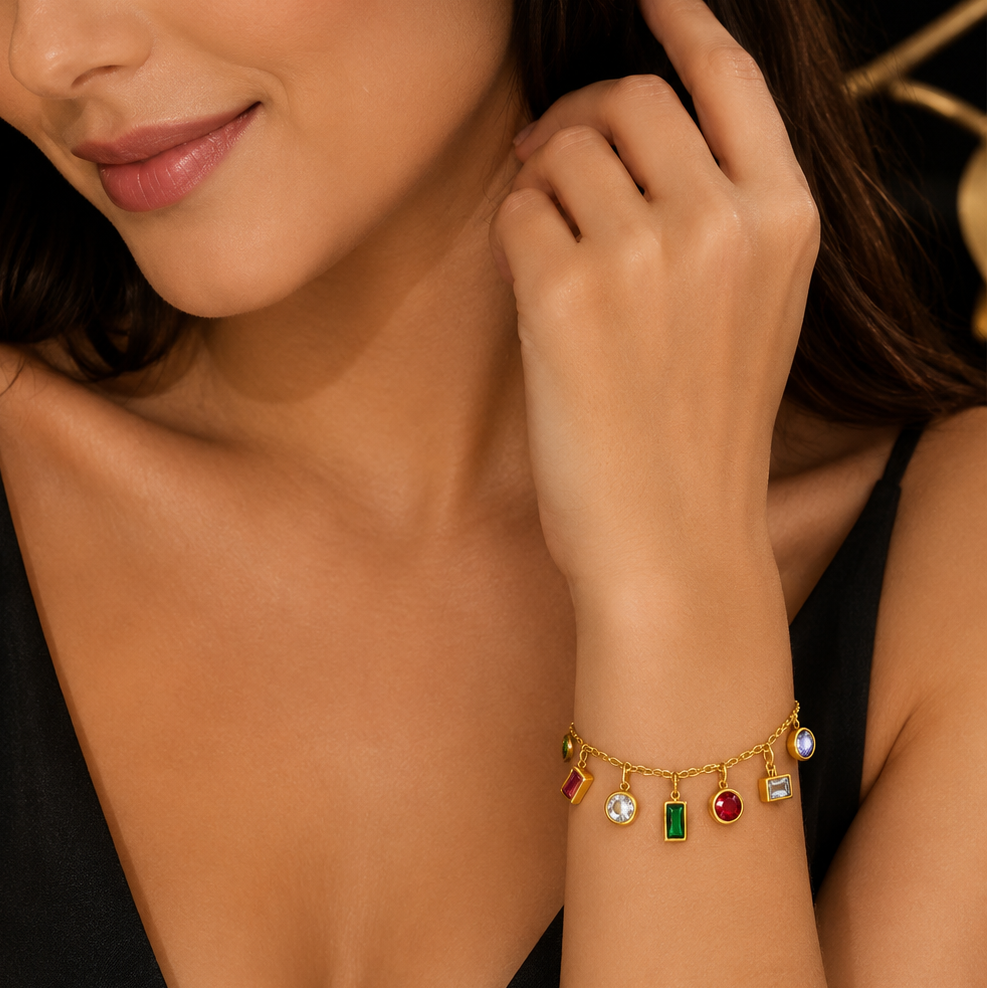✨18k Gold Plated Elegant Multi-Color Charm Bracelet ✨