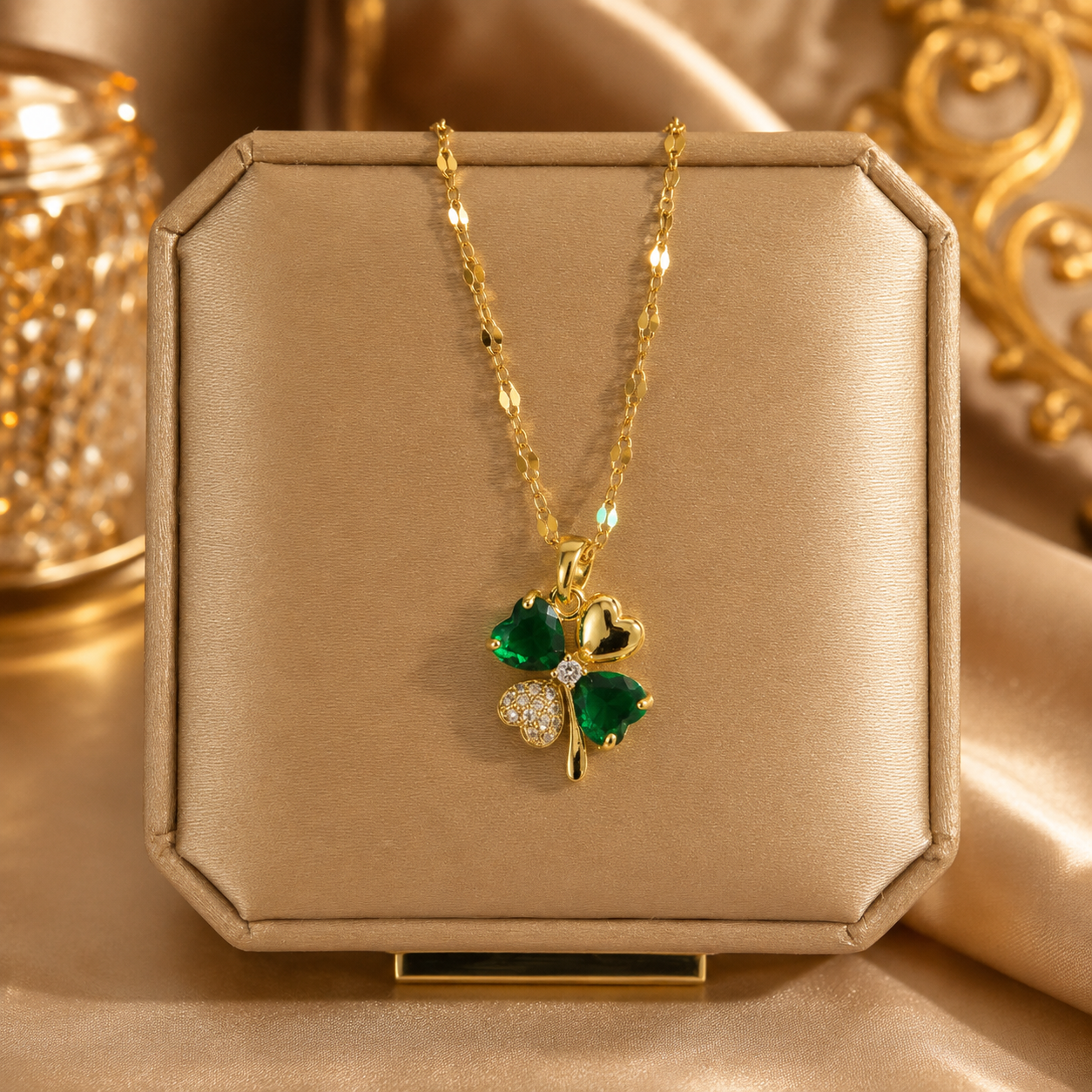 Emerald Clover Charm Necklace