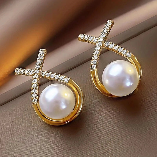 Elegant Pearl & Crystal Stud Earrings