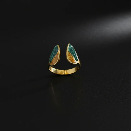 Celeste Bottle Green Enamel Wings Adjustable Ring