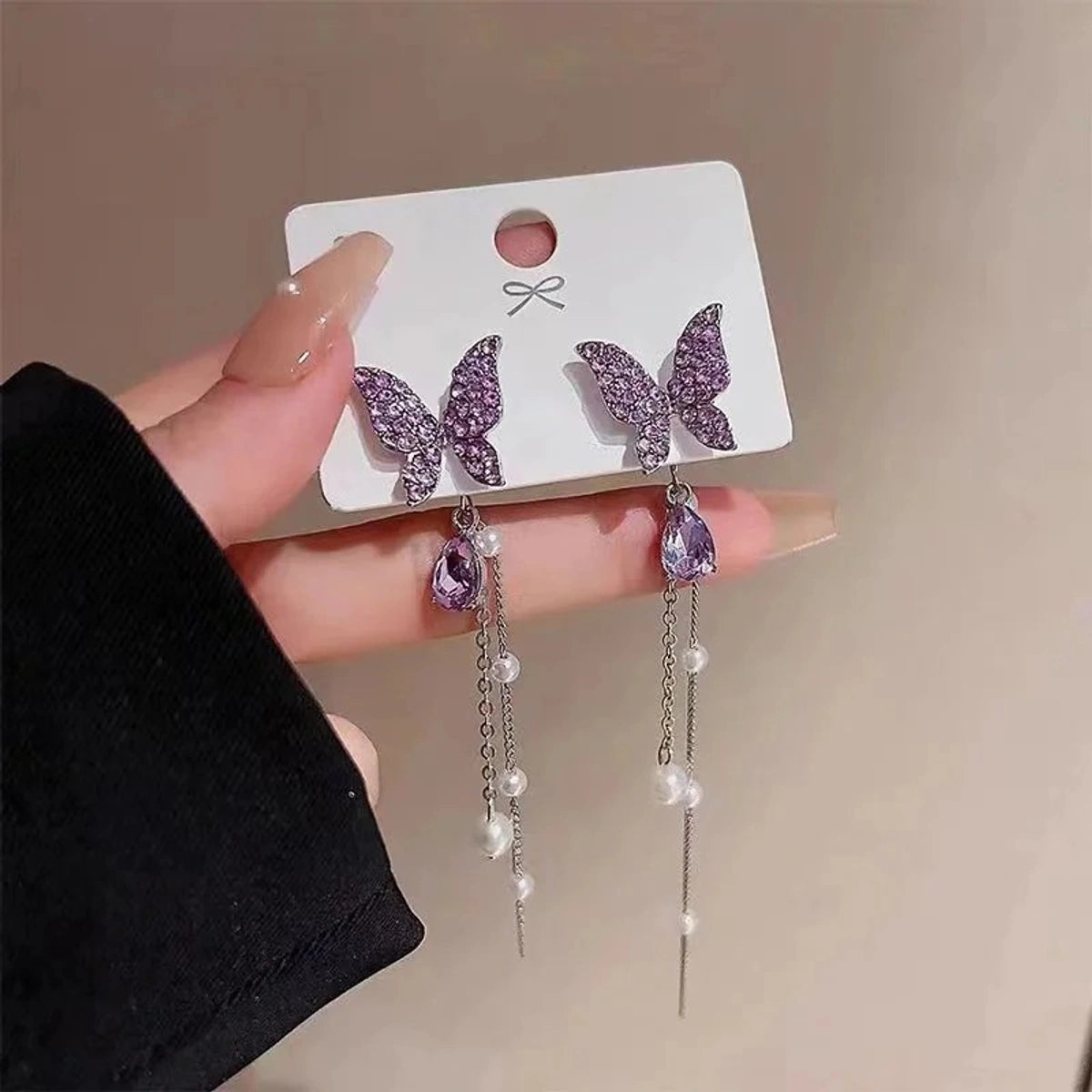 🦋 Purple Butterfly Long Tassel Earrings