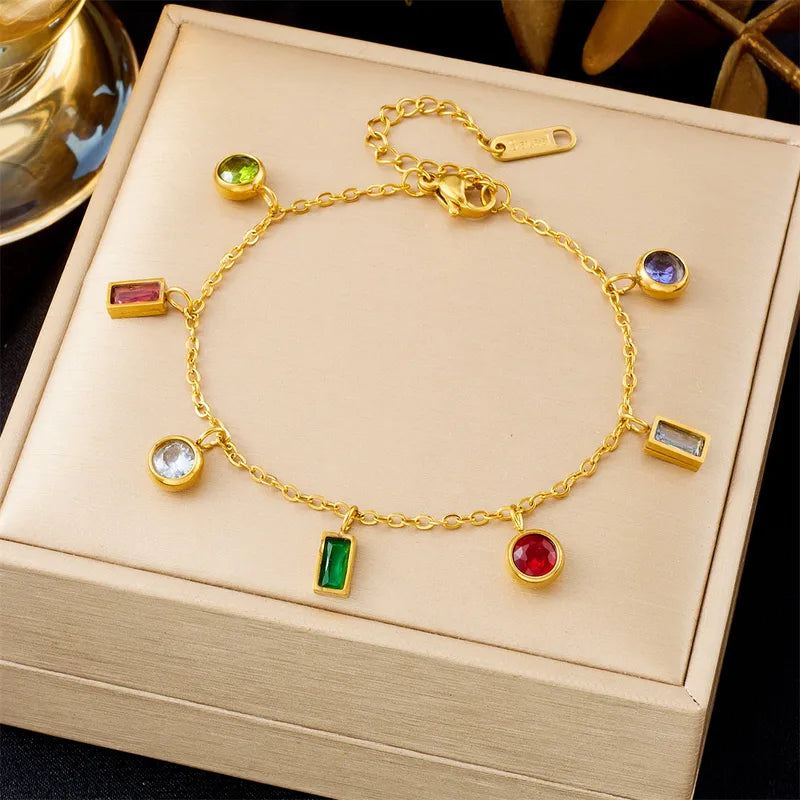 ✨18k Gold Plated Elegant Multi-Color Charm Bracelet ✨