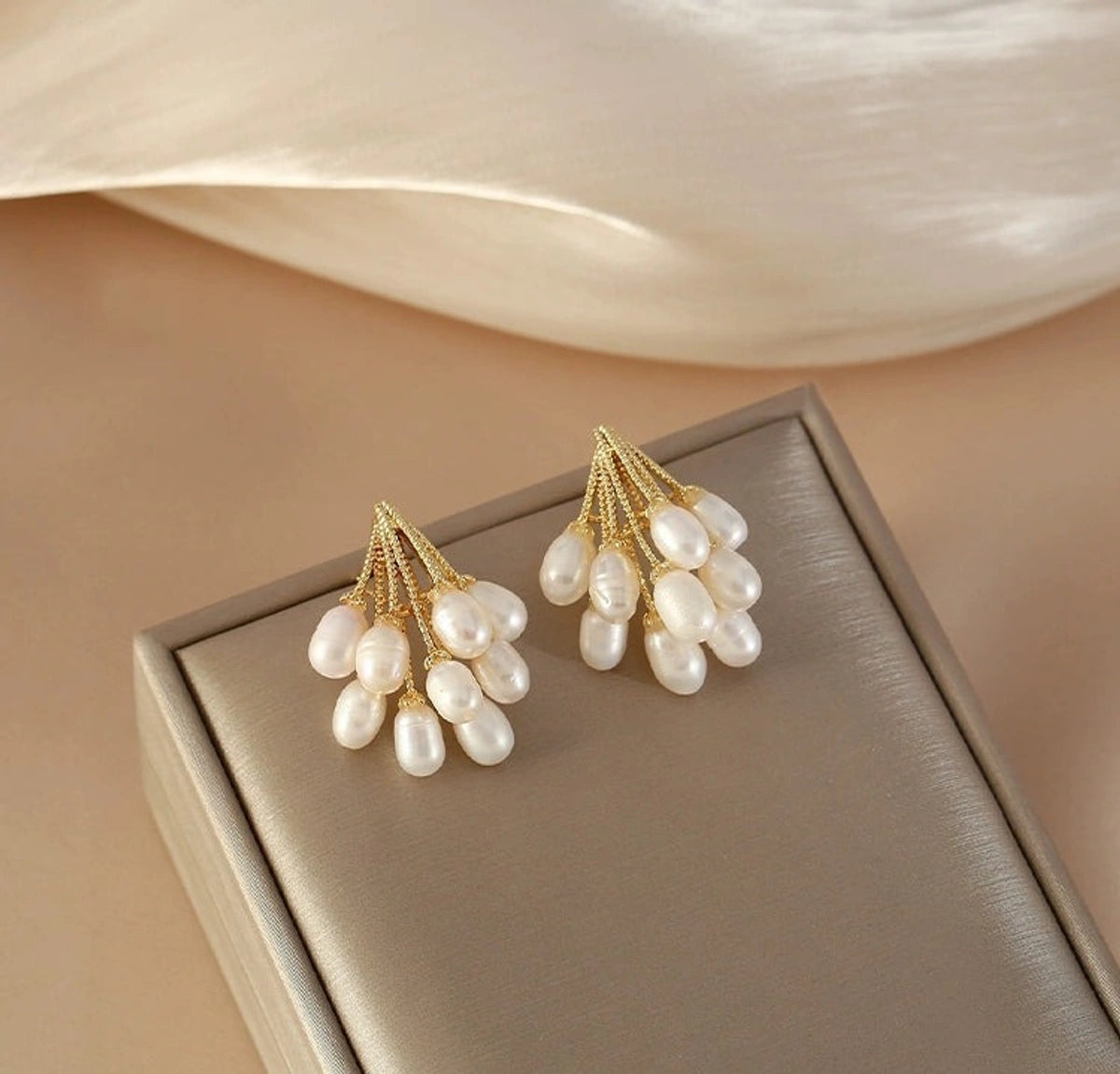 Elegant Freshwater Pearl Cluster Earrings